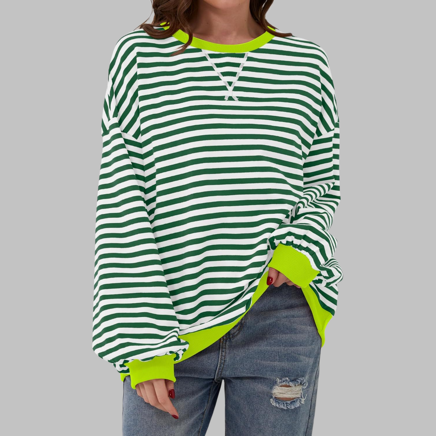 Luka - Casual Long Sleeve Round Neck Striped Sweatshirt