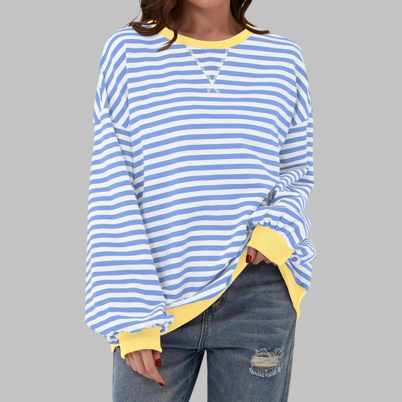 Luka - Casual Long Sleeve Round Neck Striped Sweatshirt