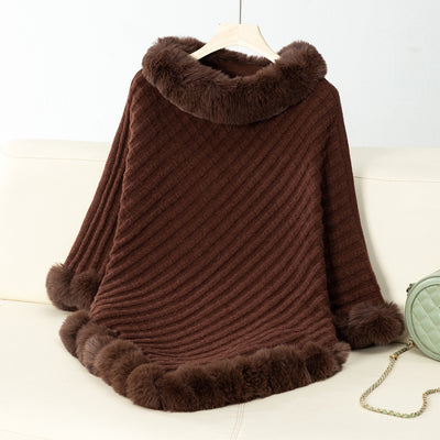 Luxe Faux Fur Winter Knit Poncho