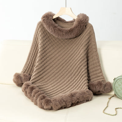Luxe Faux Fur Winter Knit Poncho