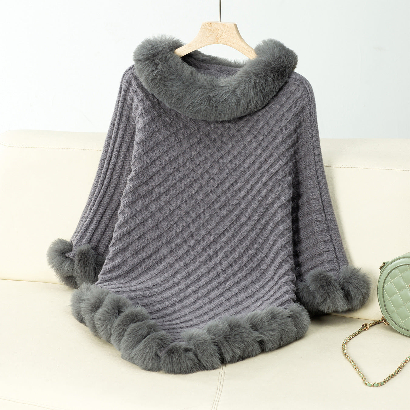 Luxe Faux Fur Winter Knit Poncho