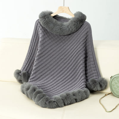 Luxe Faux Fur Winter Knit Poncho