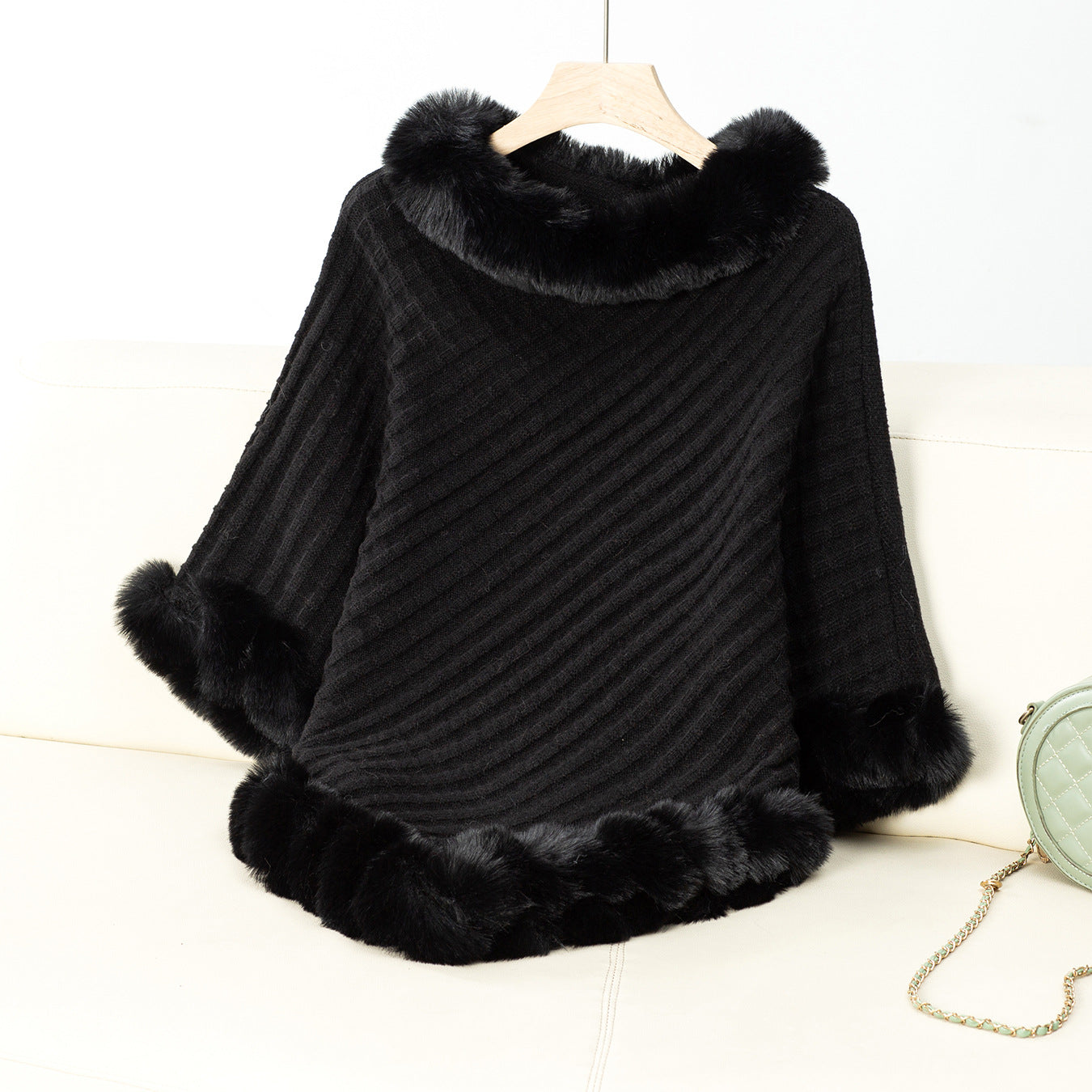 Luxe Faux Fur Winter Knit Poncho