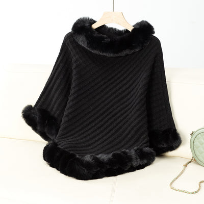 Luxe Faux Fur Winter Knit Poncho
