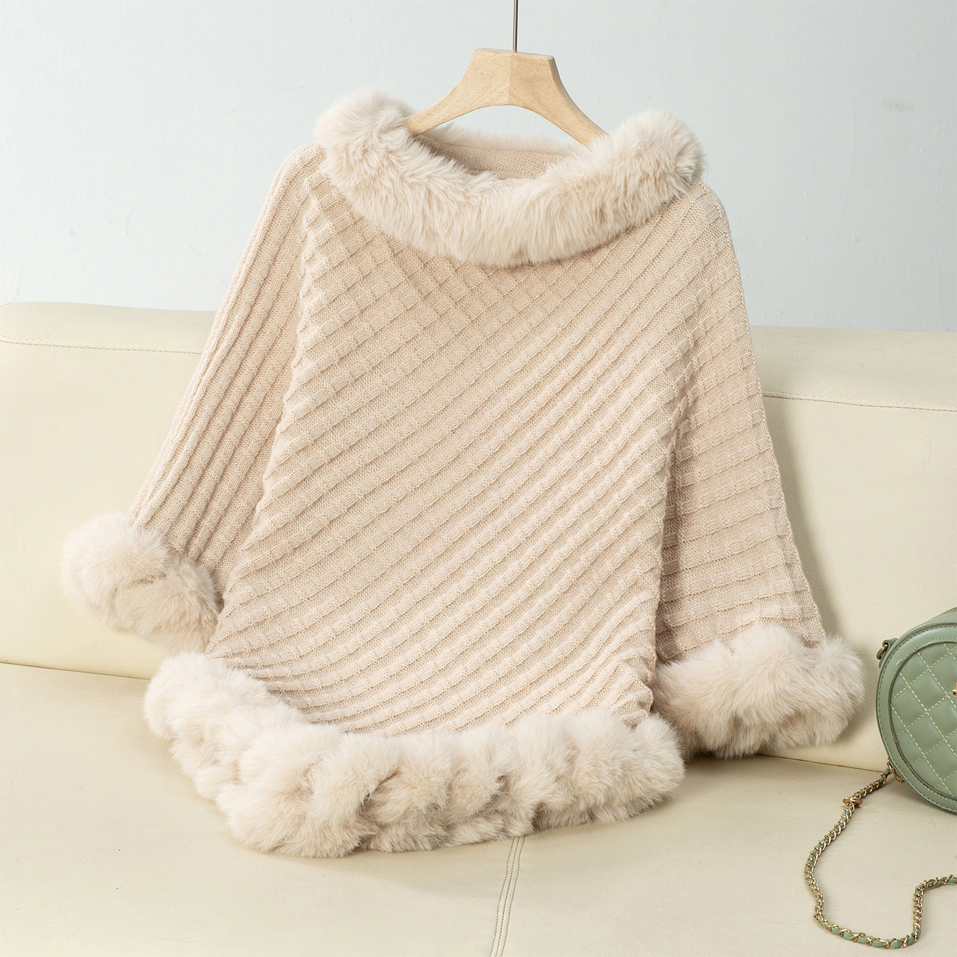 Luxe Faux Fur Winter Knit Poncho