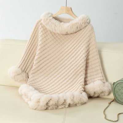 Luxe Faux Fur Winter Knit Poncho