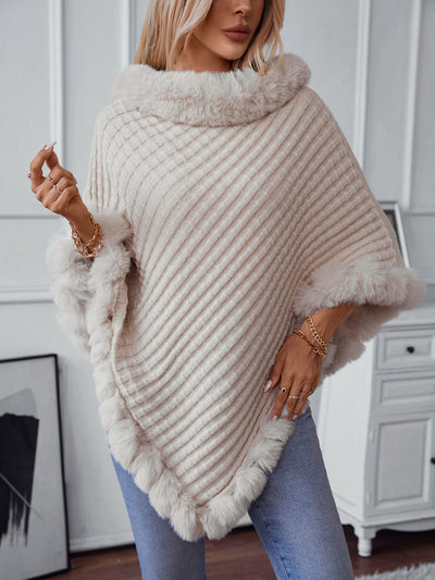 Luxe Faux Fur Winter Knit Poncho
